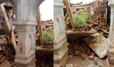 भिंड के ग्राम विलाव में आकाशीय बिजली गिरने से नमो संघ के प्रदेश अध्यक्ष भाजपा नेता मुकेश दीक्षित की कोठी हुई ध्वस्त