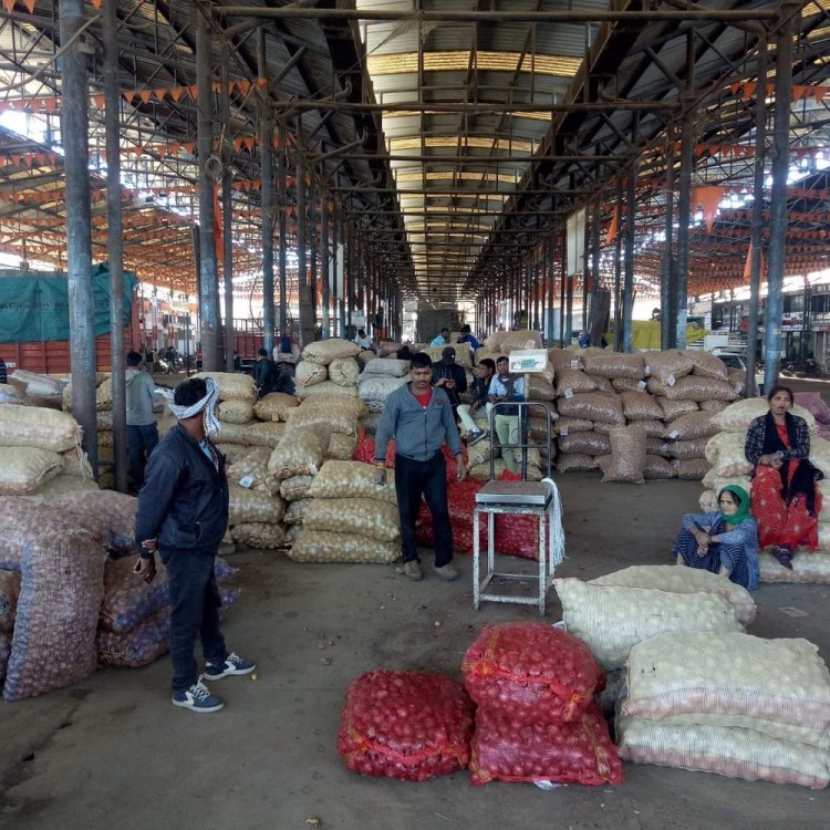 हल्के माल की आवक से प्याज और आलू में मंदी:इंदौर मंडी में प्याज की आवक 35 हजार कट्टे पर पहुंची; लहसुन में स्थिरता