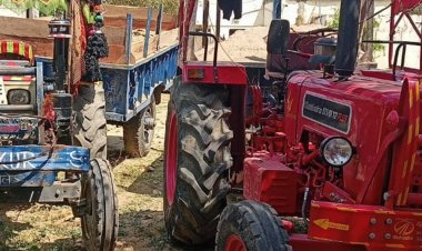 भिंड पुलिस ने गश्त में पकड़े रेत से भरे ट्रैक्टर:एक चालक मौके पर पकड़ा; दूसरे का एक किलोमीटर पीछा किया